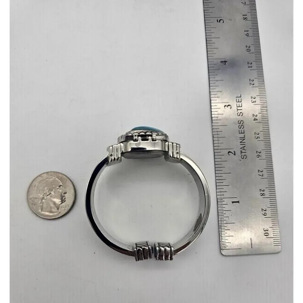 Japan Movement Quartz Watch Silver Tone Bracelet With Blue Accent